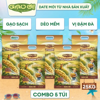 Combo 5 Túi Gạo Thơm Dẻo Túi 5kg - Chính Hãng Gạo Ơi - Tổng 25kg