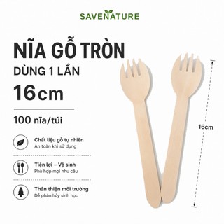 (100 cái) Dĩa Nĩa gỗ tròn (LOẠI B) Dùng 1 lần (SPORK) thay thế thìa dĩa + gỗ