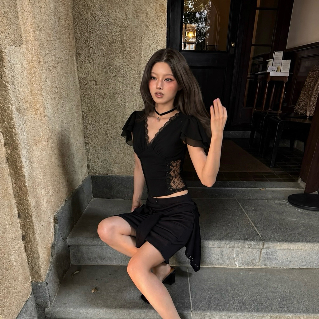 Mercure top | Áo thun kiểu phối ren Mania Cutie