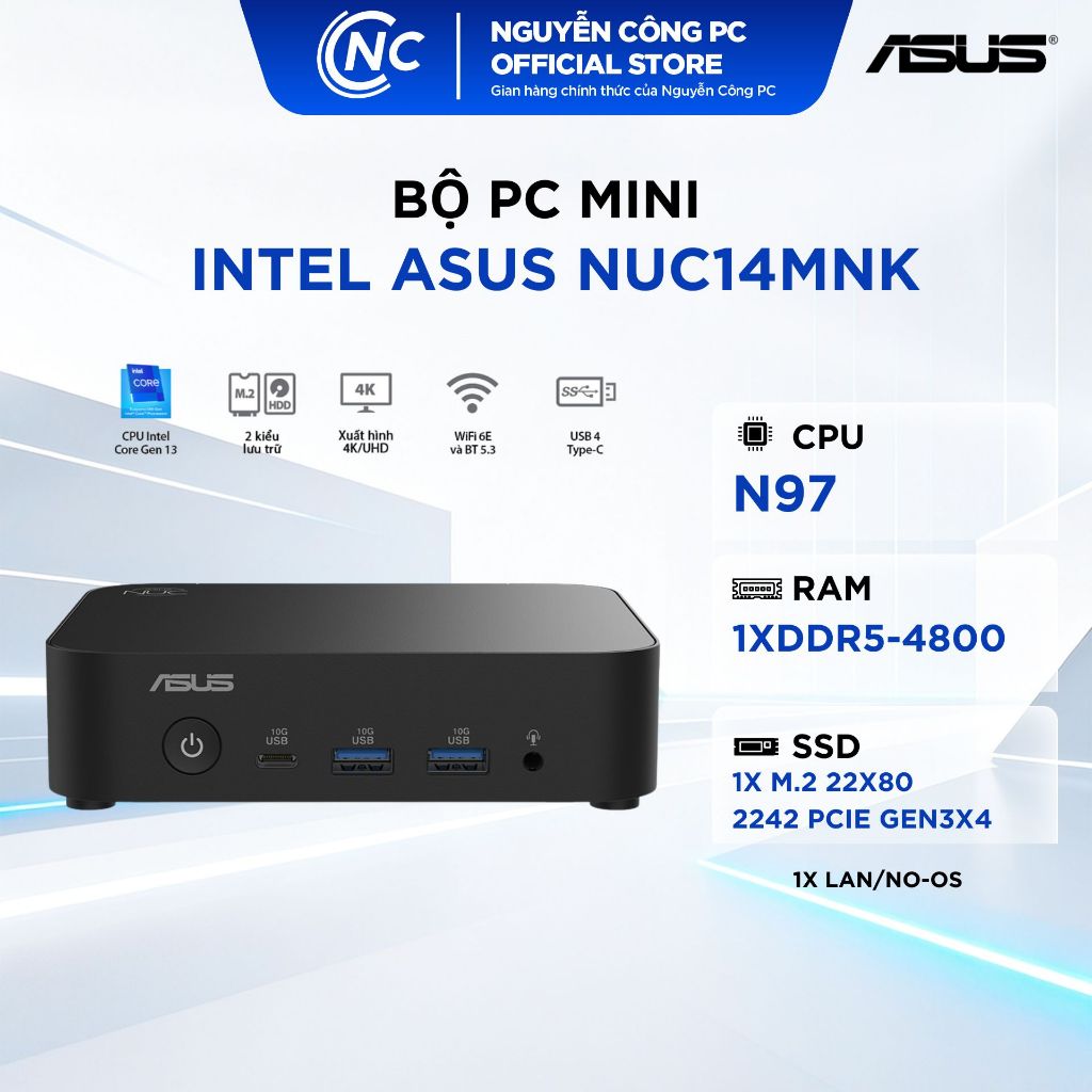 Mini PC NUC 14MNK (N97)(1xDDR5-4800/1x M.2 22x80/2242 PCIe Gen3x4 /1x LAN/No-OS)