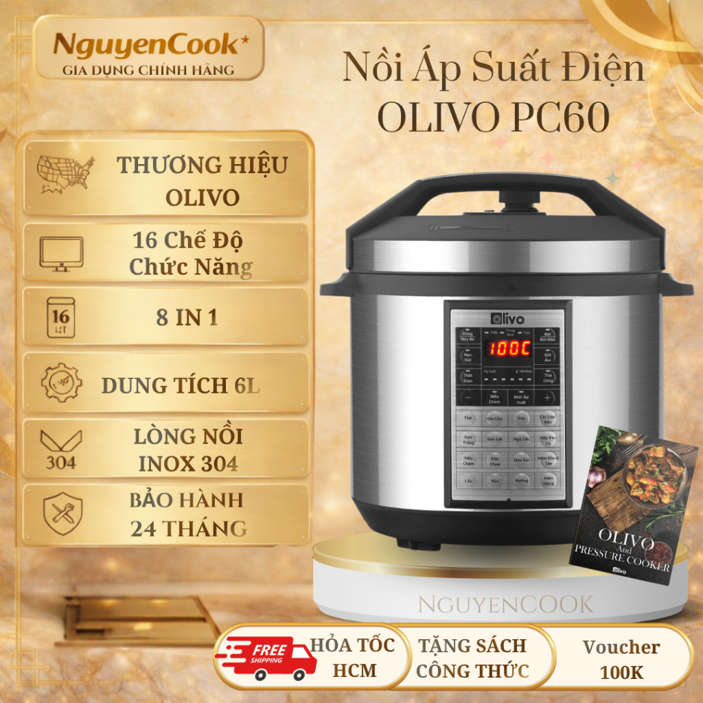 [Chính Hãng] NỒI ÁP SUẤT ĐIỆN ĐA NĂNG OLIVO PC60 – AN TOÀN, BỀN BỈ & ỔN ĐỊNH CHO MỌI GIA ĐÌNH