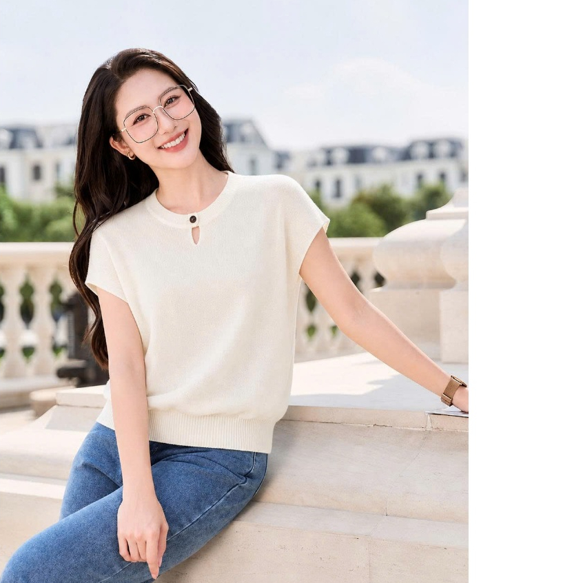 Áo Len Dệt Kim LAMER FASHION Dáng Suông Cổ Tròn Vai Chờm Mchic O61W26Q018
