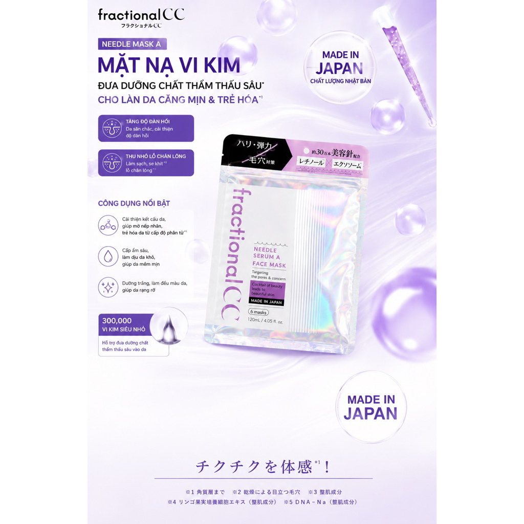 FractionalCC Needle Serum A Face Mask  Mặt nạ vi kim Retinol & DNA Cá Hồi PDRN trẻ hóa da Hộp 6 miến