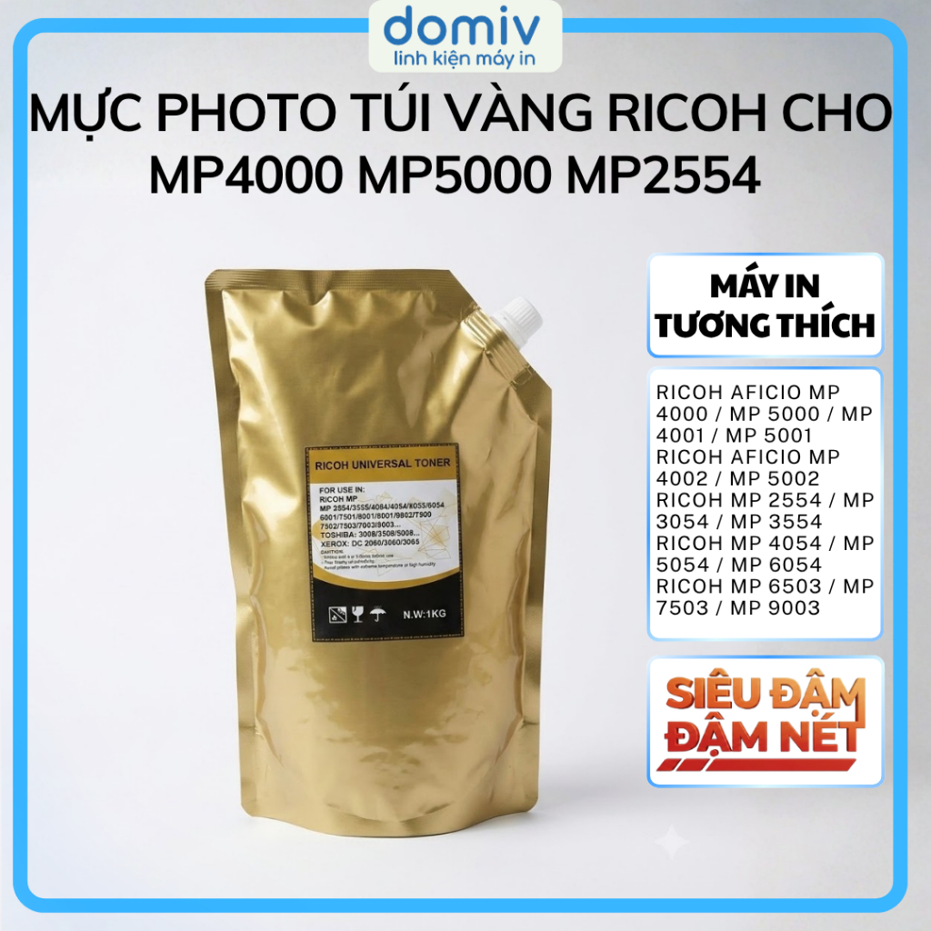 Mực Photo Túi Vàng Ricoh Cho MP4000 MP5000 MP2554 MP3054 MP5054 MP6054 In Đậm Sạch Nền Ít Hao MIVDO