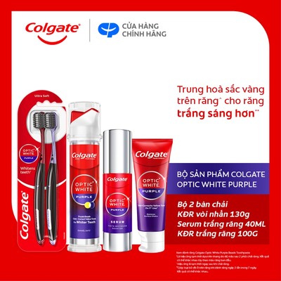 Combo Colgate Optic White Purple - Trắng răng toàn diện, trung hoà sắc vàng tức thì