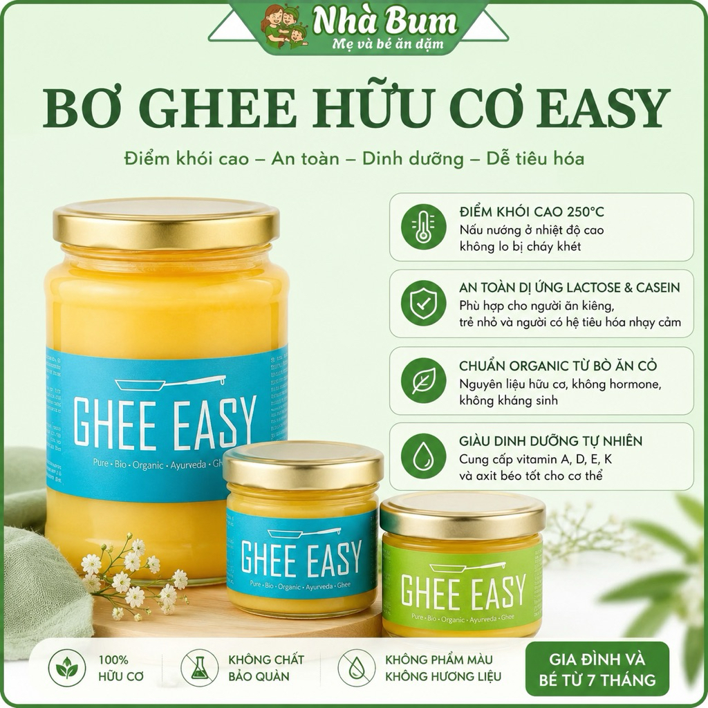 Bơ Ghee Easy Hữu Cơ– Bơ Hà Lan Cao Cấp, Giàu Vitamin A D E K, Nấu Ăn Lành Mạnh