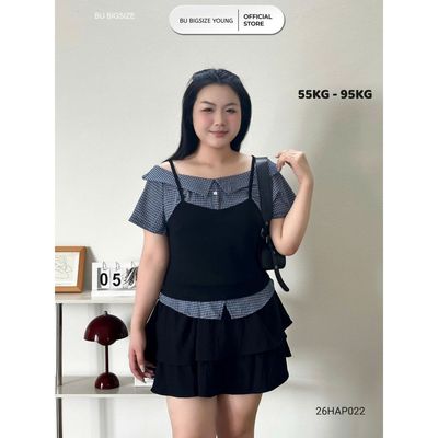 Áo phối caro trễ vai BIGSIZE (55kg đến 95kg) – 	26HAP022 - [BU Bigsize Young]