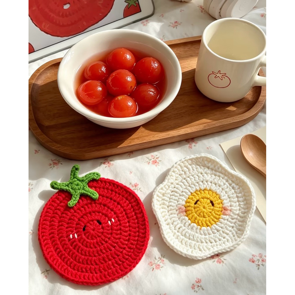 Lót ly bằng len | lót ly trứng cà chua | trang trí nhà cửa | handmade | cheese crochet | CÓ SẴN | qu
