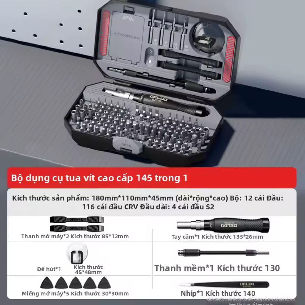 DELIXI Electric | Bộ tua Vít Delixi 145 trong 1 Chính Xác Có Đầu Từ Tính