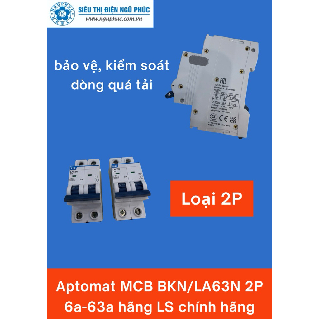 Aptomat MCB BKN/LA63N 2P 6a-63a hãng LS CHÍNH HÃNG