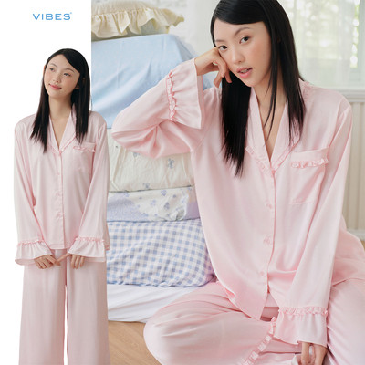 VIBES Pijama dài tay Lụa cao cấp phom rộng freesize Clara Long Sleeve Set 45-65kg