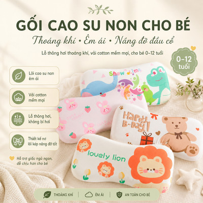 Gối cao su non cho bé hình nơ lõi kép KidsWorld ZT166 vải cotton có lỗ thông hơi thoáng khí