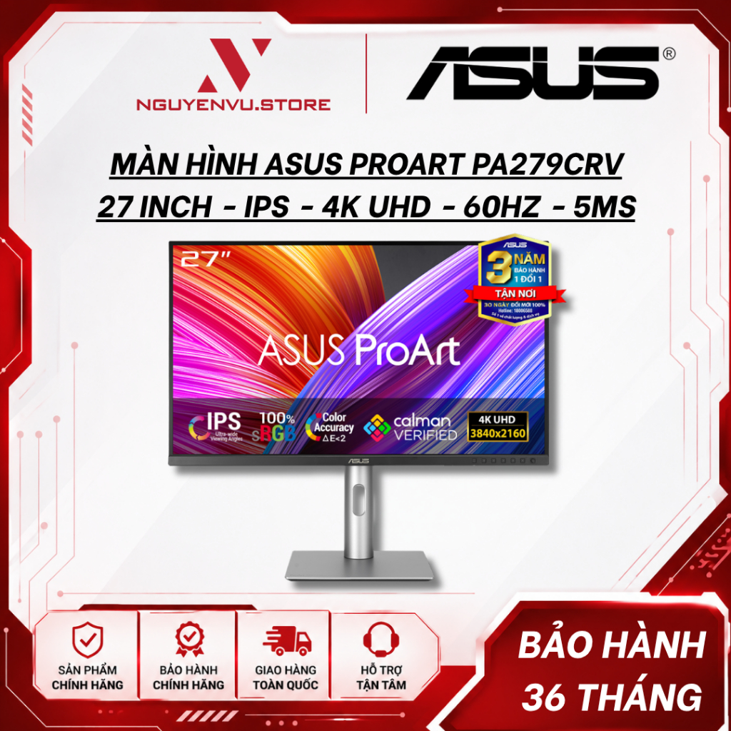 Màn hình đồ họa Asus ProArt PA279CRV 27 Inch (4K UHD/IPS/60Hz/5ms/99% DCI-P3 99% Adobe RGB) - Hàng c