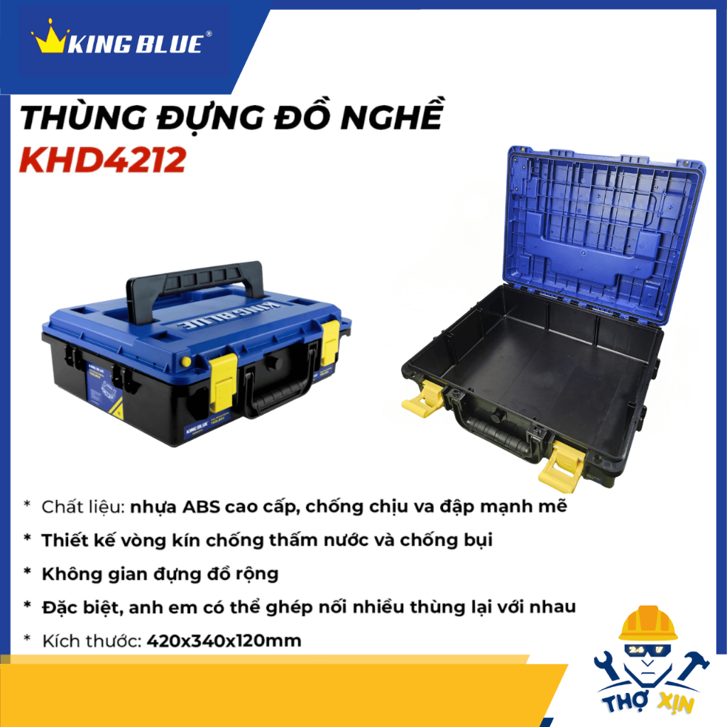 KINGBLUE - Thùng đựng đồ nghề KHD4212 Nhựa ABS Chống nước, Chống va đập, Không gian rộng