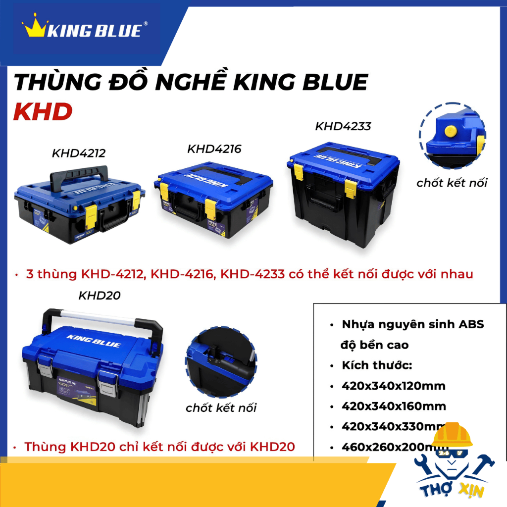 KINGBLUE - Thùng đựng đồ nghề chống nước, chống va đập KHD4212, KHD4216, KHD4233, KHD20