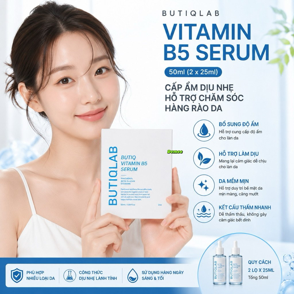 Serum Vitamin B5 BUTIQLAB 50ml (2 x 25ml) Cấp Ẩm, Hỗ Trợ Phục Hồi Da, Panthenol Beta-Glucan Exosome