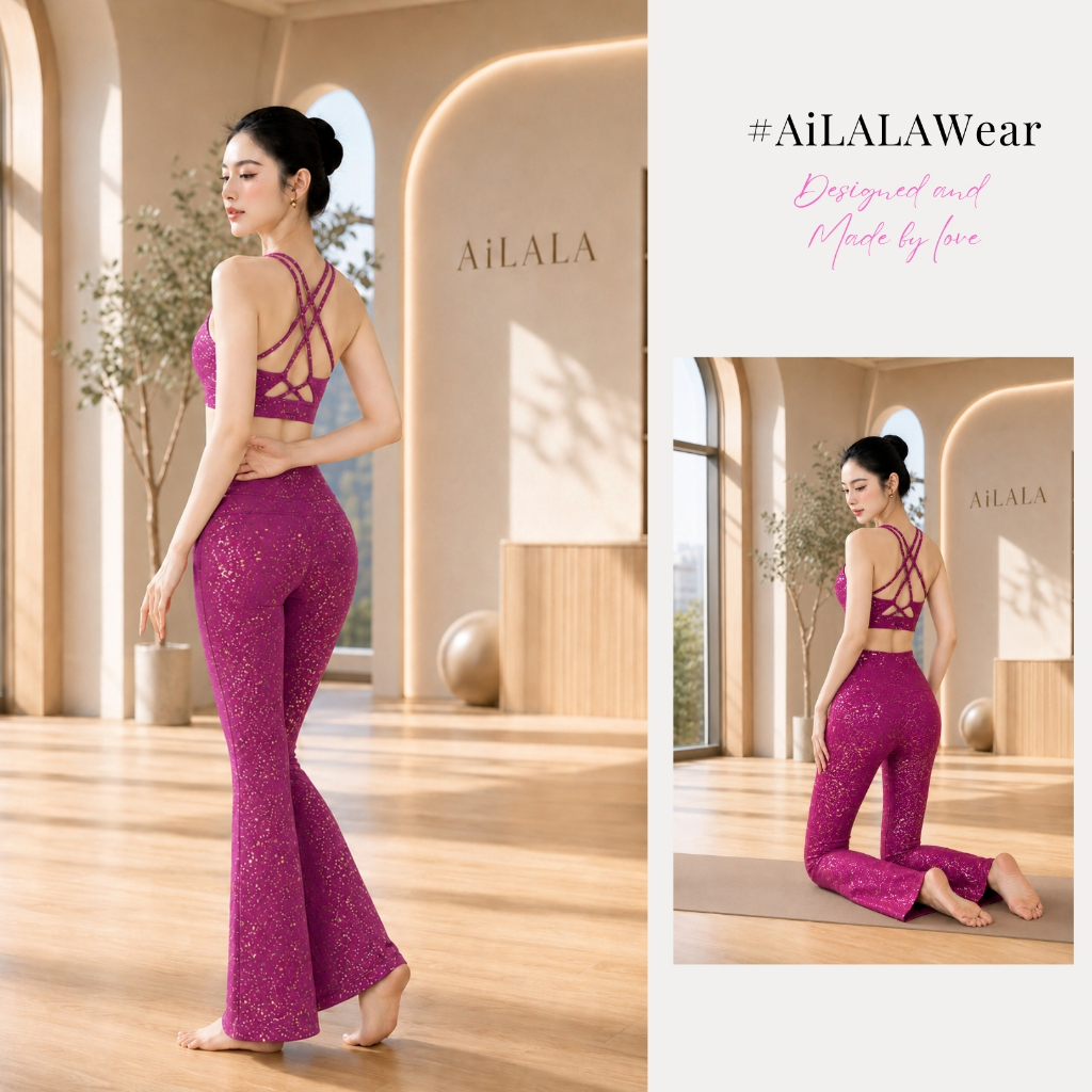AiLALA® Set Đồ Tập Yoga Gym LUX68A, quần cạp cao ống loe, Airlift Fabric
