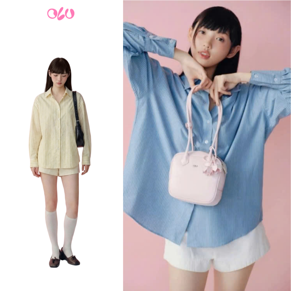 Áo sơ mi OLV tay dài dáng rộng Cotton Striped Long Sleeves Shirt nhiều màu phù hợp mọi dịp | BigBuy360 - bigbuy360.vn