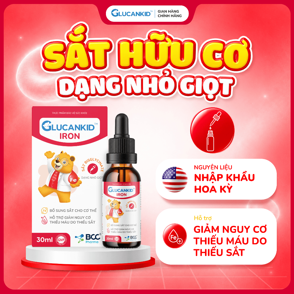 Sắt hữu cơ cho bé Glucankid Iron - Hỗ trợ bổ sung sắt, hỗ trợ giảm nguy cơ thiếu máu do thiếu sắt - 