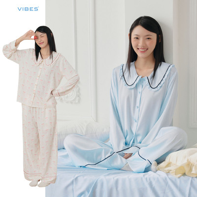 VIBES Pijama dài tay Lụa cao cấp phom rộng freesize Tiffany x Lily FS Long Sleeve Set 45-65kg