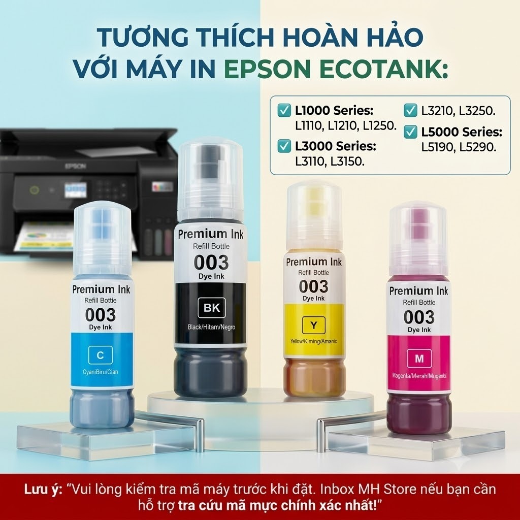 Mực In 003 UNI INK Cho Máy In Epson L3110 L3150 L1110 L3210 L1210 L3250 Sắc Nét Tiết Kiệm Có Hóa Đơn