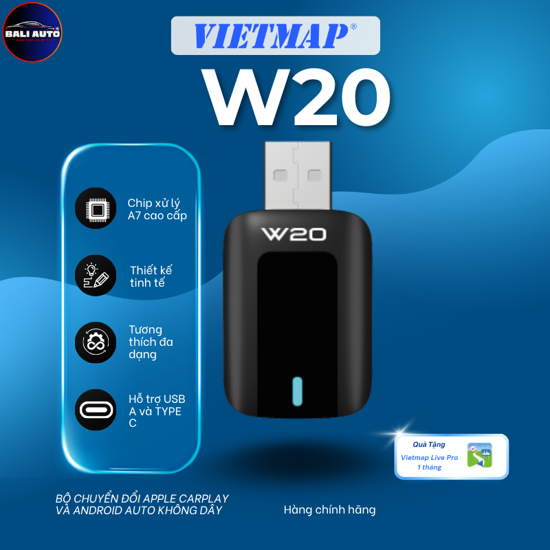 VIETMAP W20 - Thiết bị chuyển đổi CARPLAY/ ANDROID AUTO không dây<Tặng kèm Vietmap Live pro 1 tháng>