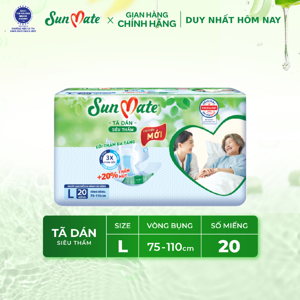 Tã dán người lớn SunMate M18/L18/XL18 + 2 miếng