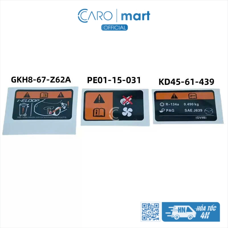 Bộ 03 tem dán ốp trên két nước, ốp nhựa che ngàm khoá capo, tem dán khoang máy Mazda 2, 3, 6, CX5, C