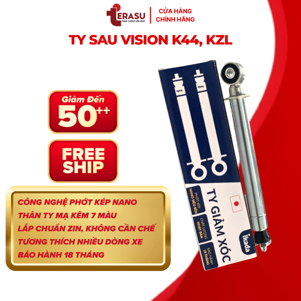 Ty Sau Vision K44 KZL, Ty Giảm Xóc Honda Vision Nhún Êm Đầm Không Cần Chế Ikada (BH 18 Tháng)