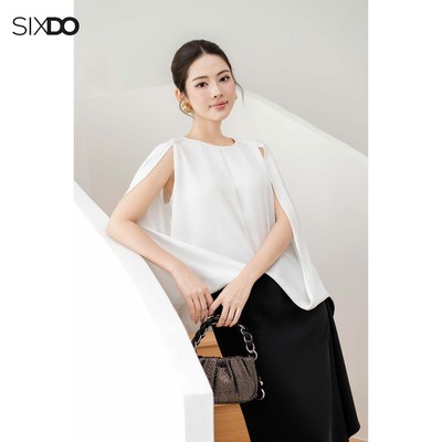 Áo nữ lụa trắng ngắn tay dáng suông SIXDO (White Silk Blouse)