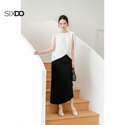 Chân váy đen vạt chéo SIXDO (Black Woven Sarong Skirt)
