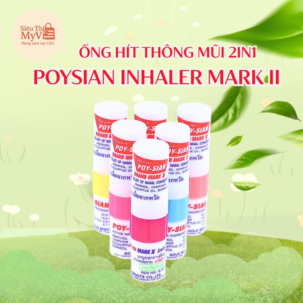 [HÀNG THÁI] Ống Hít Thông Mũi 2in1 2 Đầu Poysian Inhaler Mark II - BÁN LẺ 1 ỐNG MÀU NGẪU NHIÊN