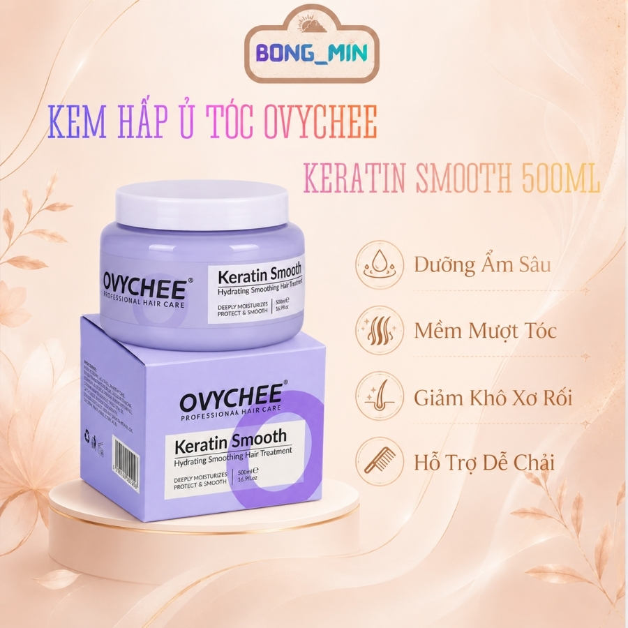 Kem Hấp Phục Hồi Ovychee Keratin Smooth 500ml - Dưỡng Tóc Hư Tổn, Mềm Mượt