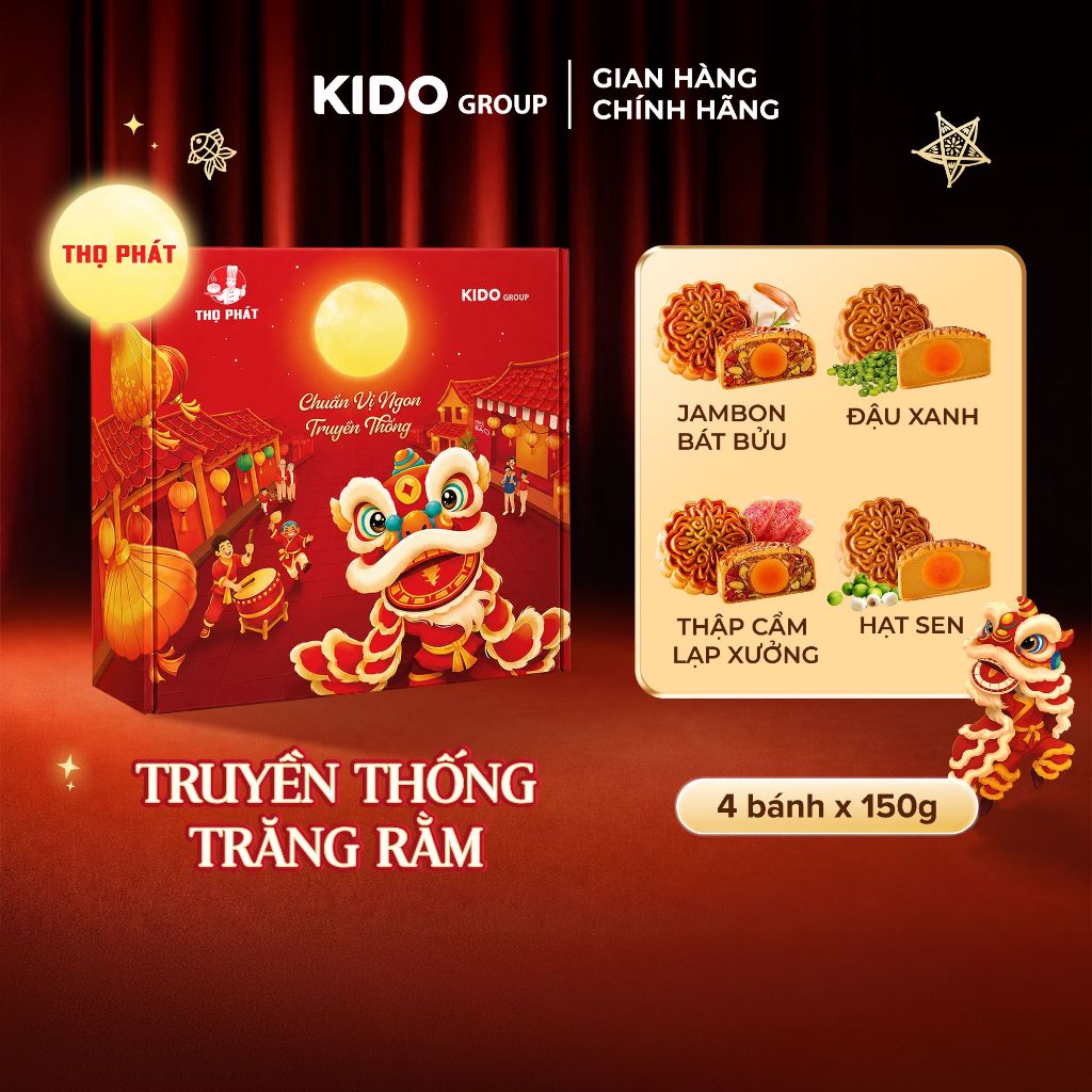 [ĐỘC QUYỀN SHOPEE] Bánh Trung Thu THỌ PHÁT - Combo Truyền Thống Trăng Rằm gồm 4 Bánh loại 1 trứng 15