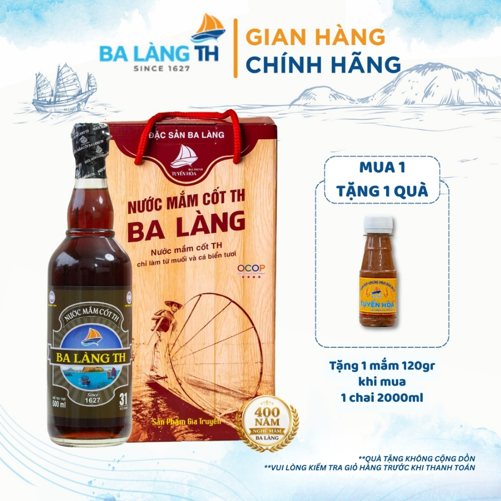 Xách Nước Mắm Cốt Đặc Biệt Ba Làng TH Combo 2 Chai Thủy Tinh 500ml