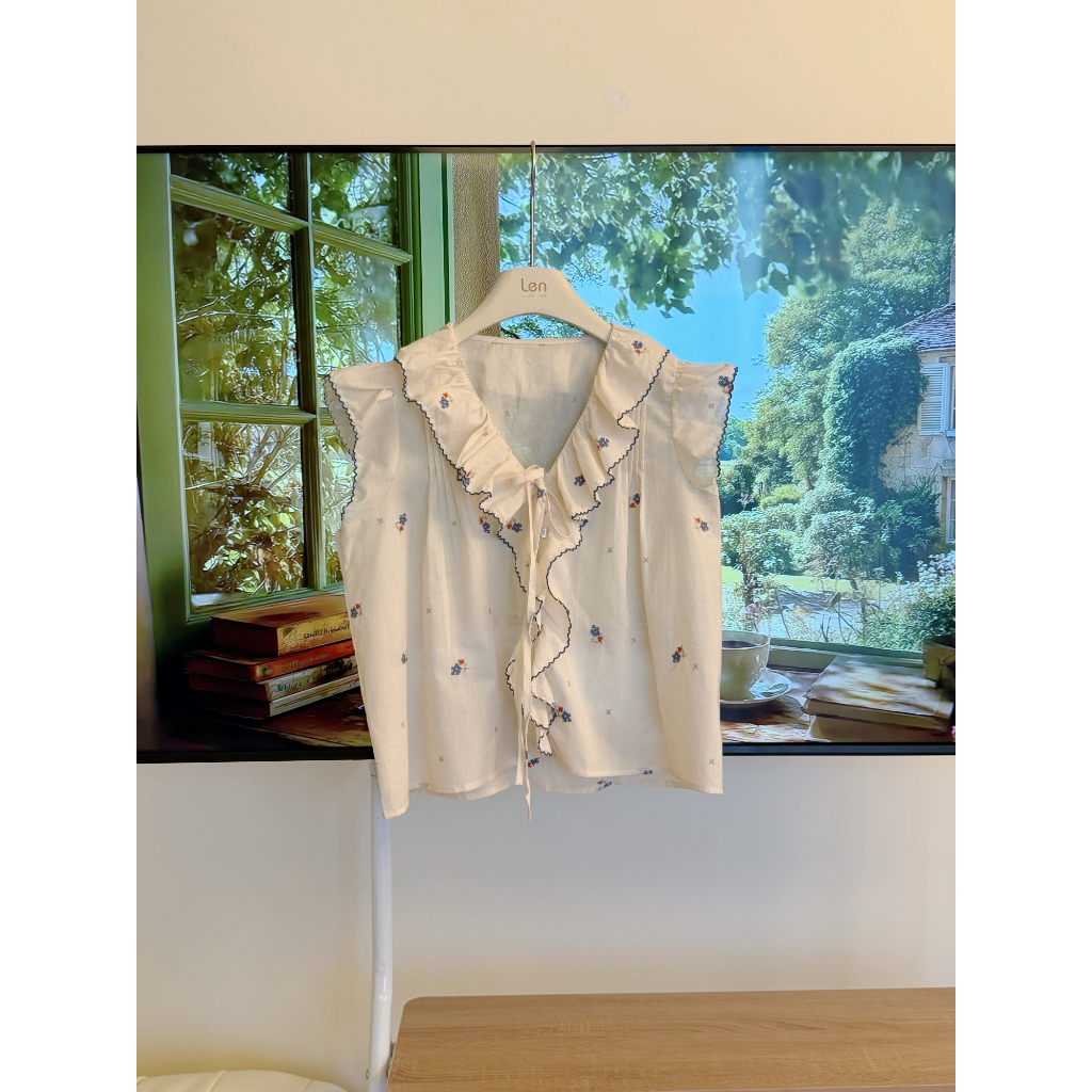 Áo Sơ Mi Kiểu LENCLOTHING A2147-00 - Áo Cổ Bèo Thêu Hoa