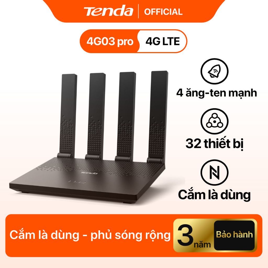 Bộ Phát WiFi 4G Tenda 4G03 Pro 300Mbps - Cắm SIM Dùng Ngay, Sạc Pin Dự Phòng, Phủ Sóng Khỏe, Dùng Ch