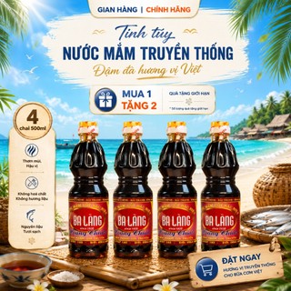Combo 4×500ml – Nước mắm cốt Cá Cơm 42N tặng [ 100ml mắm tôm + 100ml mắm tép] Ba Làng | Hoàng Chính