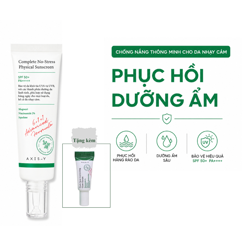 Kem Chống Nắng Vật Lý Dịu Nhẹ AXIS-Y Complete No-Stress Physical Sunscreen SPF50+ PA++++ 50ml