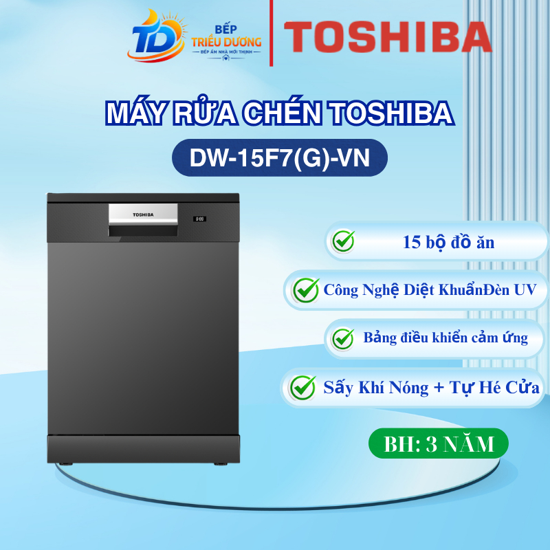 Máy Rửa Chén Toshiba OriginClean DW-15F7(G)-VN 15 Bộ – HyperDry Sấy Khí Nóng