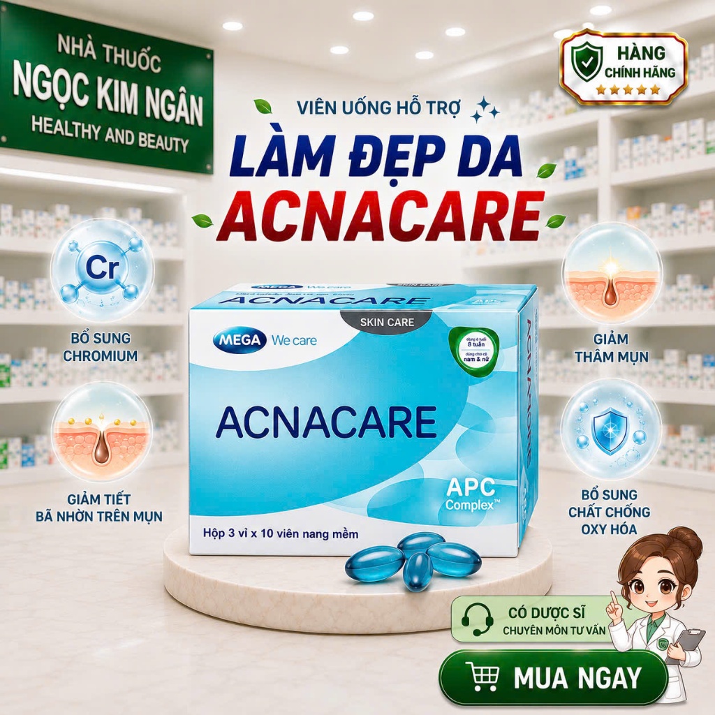 Viên uống hỗ trợ giảm tiết bã nhờn, ngăn ngừa mụn - Acnacare - Hộp 30 viên