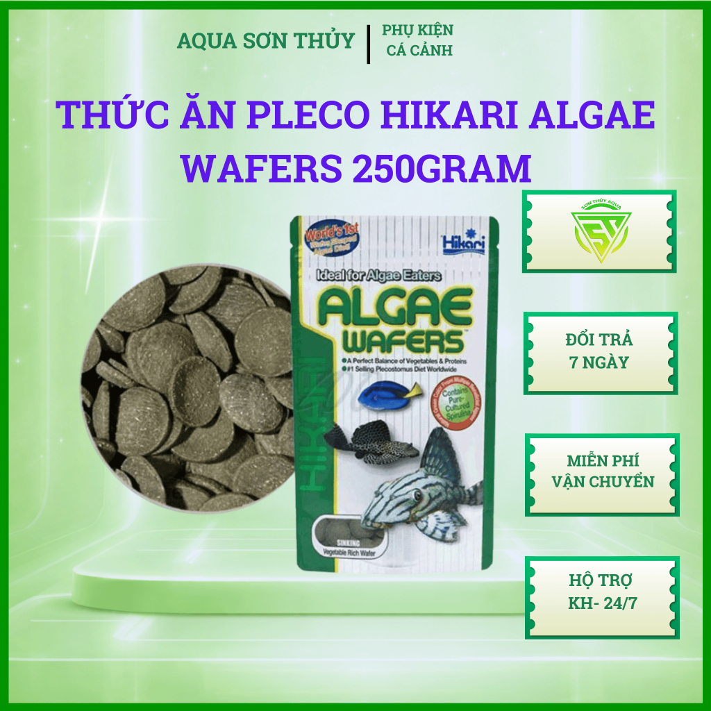 Hikari Algae Wafers, thức ăn cá tỳ bà, cám cá lau kiếng, thức ăn cá Pleco, thức ăn cá Otto