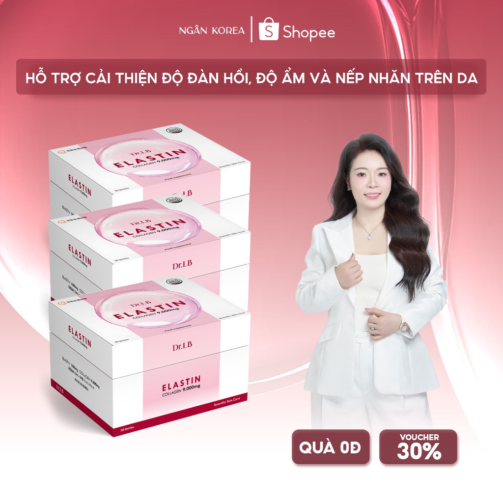 [Combo Mua 3 Tặng 1] Elastin Collagen 9000mg Dr.LB Hàn Quốc 30 Lọ – Nước Uống Collagen Peptide Cá Hỗ