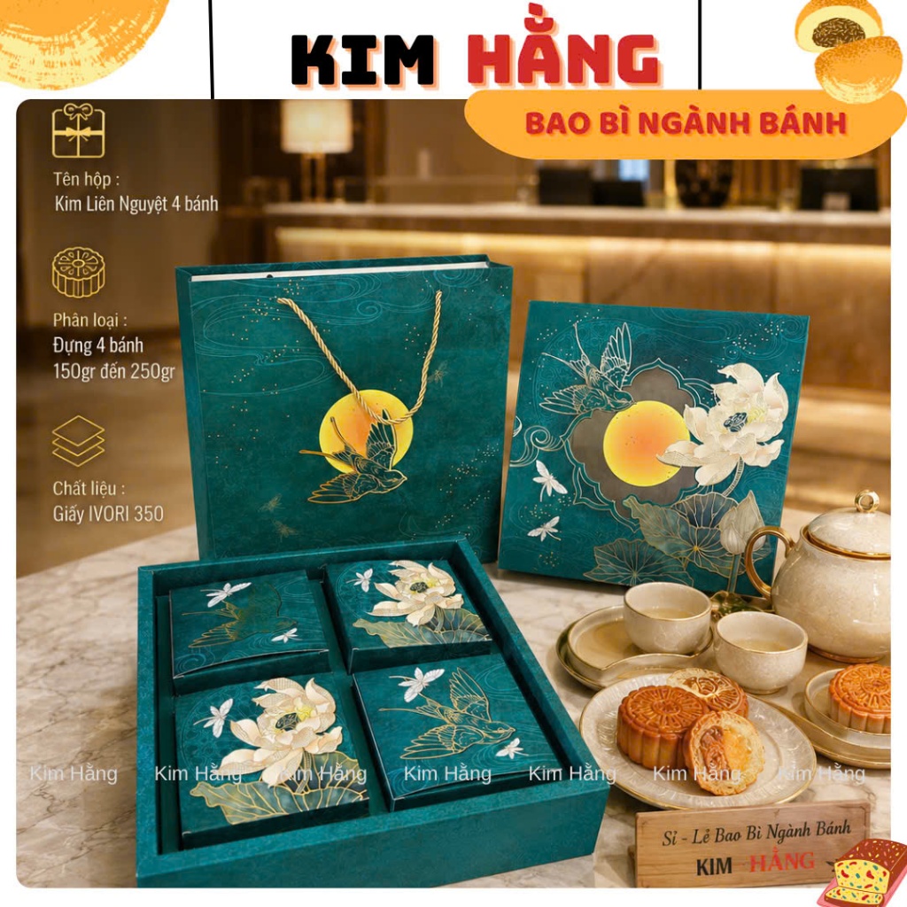 5 - 10 Hộp trung thu 4 bánh KIM LIÊN NGUYỆT - Hộp đựng 4 bánh trung thu 150gr - 250gr . MẪU MỚI 2026