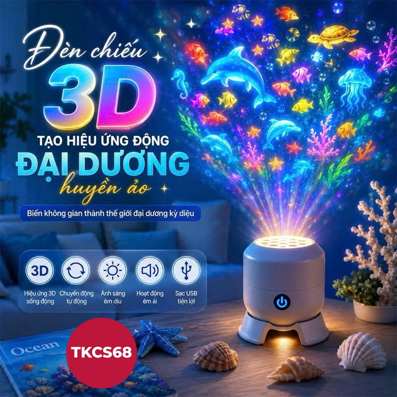Đèn chiếu 3D tạo hiệu ứng động đại dương, giao thông, giáng sinh, Đèn Led xoay tự động 360 độ, đèn ngủ tạo không khí