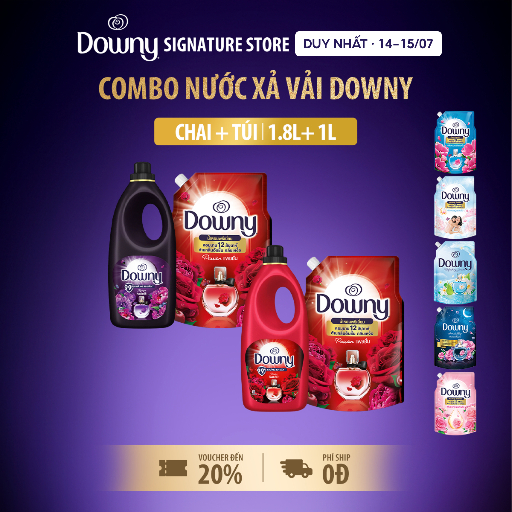 Combo Nước Xả Vải Downy Đam Mê/Huyền Bí Chai 1.8L & Nước Xả Vải Downy Túi 1L