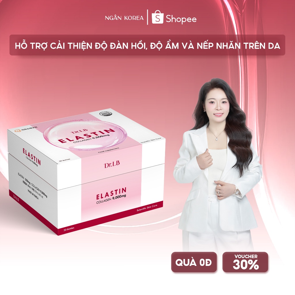 Elastin Collagen 9000mg Dr.LB Hàn Quốc 30 Lọ – Nước Uống Collagen Peptide Cá Hỗ Trợ Cải Thiện Độ Đàn