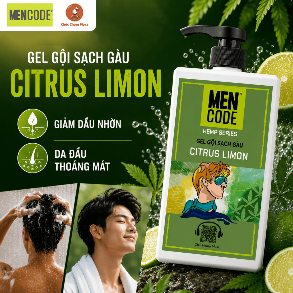 GEL GỘI NAM GIỚI SẠCH GÀU MENCODE - H.E.M.P N' CITRUS LIMON 630G