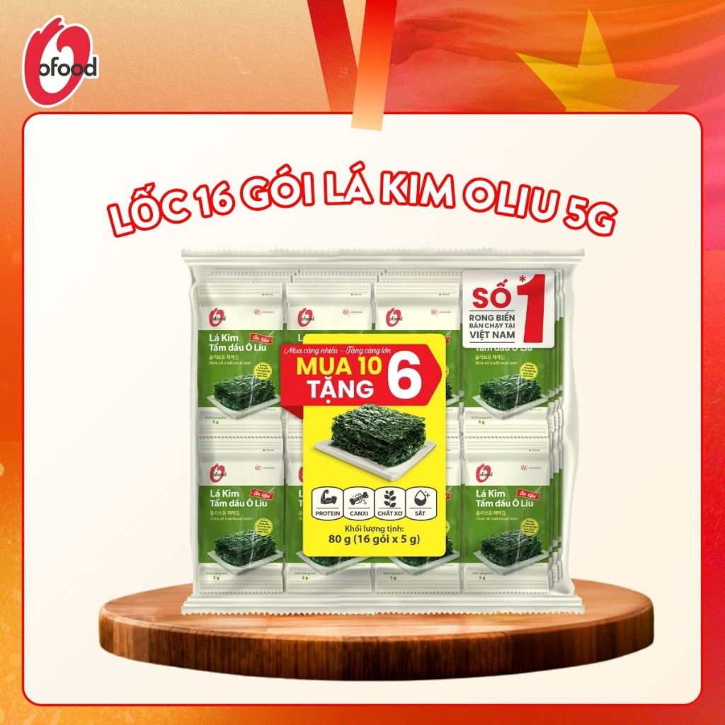 [Mua 10 tặng 6] Lốc 16 gói lá kim tẩm dầu oliu 5g O'food