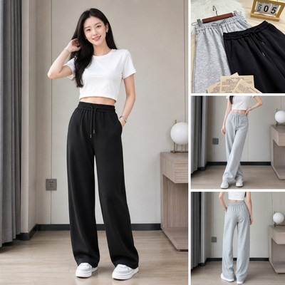Quần dài nữ dáng suông NQ10 rộng chất liệu nỉ hai da 2 màu Đen, Xám Loza LQ115230